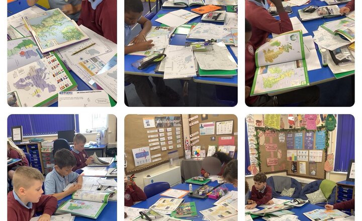 Image of This morning year 6 have been recapping their knowledge of capital cities, cities and rivers of the UK. We have used lots of resources and the atlas skills have been great!
