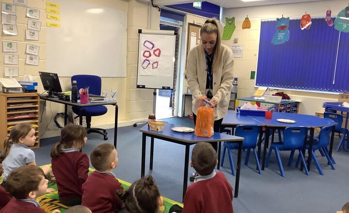 Image of Today the children gave Miss Kay instructions on how to make a jam sandwich! They loved it and we even got to eat one at the end.