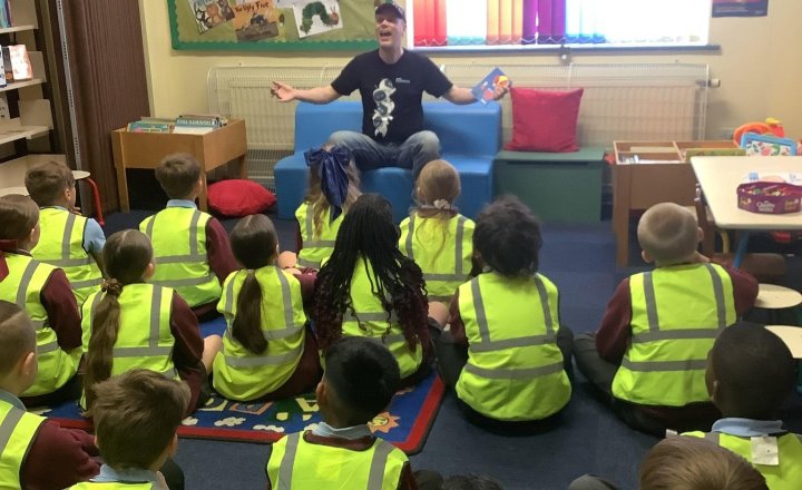 Image of Change of venue for this morning’s Children’s Literacy Festival trip—we went to Mill Hill Library instead! Year 5 had a fantastic time with award-winning poet Dommy B, whose energetic poetry captivated the children. Ask them about their favourite poem! 🎤