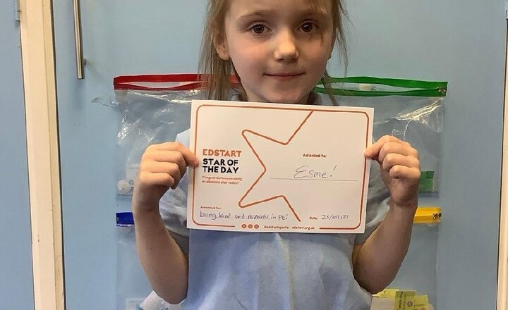 Image of In P.E, we have been learning about tackling in Jag Tag! Esme was EdStart’s star of the week!