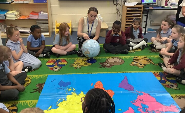 Image of In Geography, we have been looking at maps and globes and discussing the difference. We then linked it to the previous topic of the United Kingdom and located it on the map. Finally, we put the continents on the world map and sang the song!