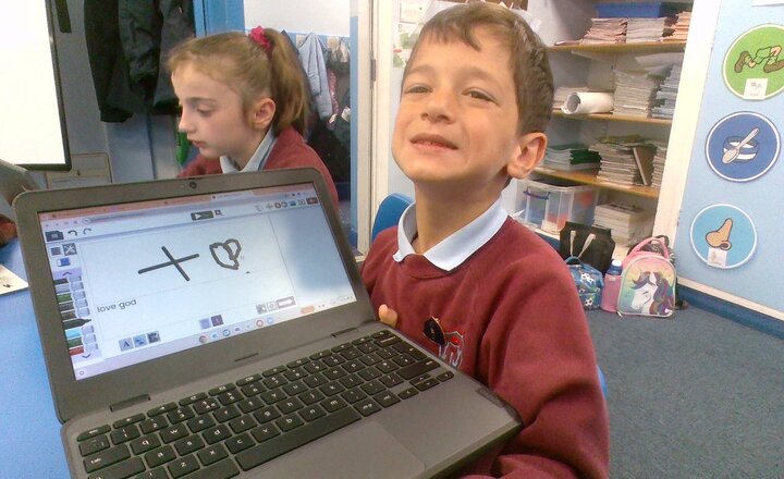 Image of Year 3 is working hard and letting their creativity shine today as they continue to make their 10 Commandments books in RE using Purple Mash's 2Create.