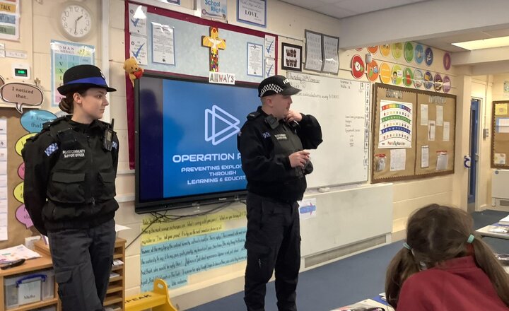 Image of To finish online safety week we had a visit from our local PCSO’s who taught us about online safety and how the police can help keep us safe.