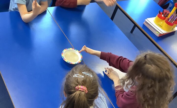 Image of In our Science topic we have been looking at the importance of hand washing. Yesterday we performed a Science experiment using pepper, water and a bowl to show how important it is to wash our hands and stay hygienic.