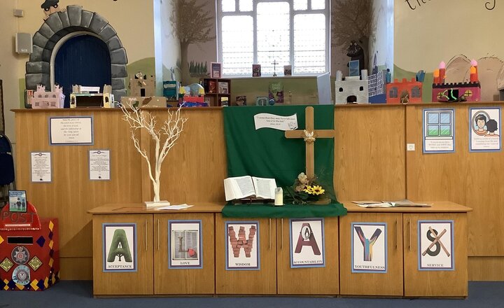 Image of Thank you to everyone who joined in with our half term challenge. This is a great way to show the children’s understanding.  They have now taken pride of place on the altar.