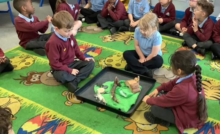 Image of In Maths, we have been learning about positioning, using positional language. We sang the ‘in, on under’ song and were describing using full sentences ⭐️