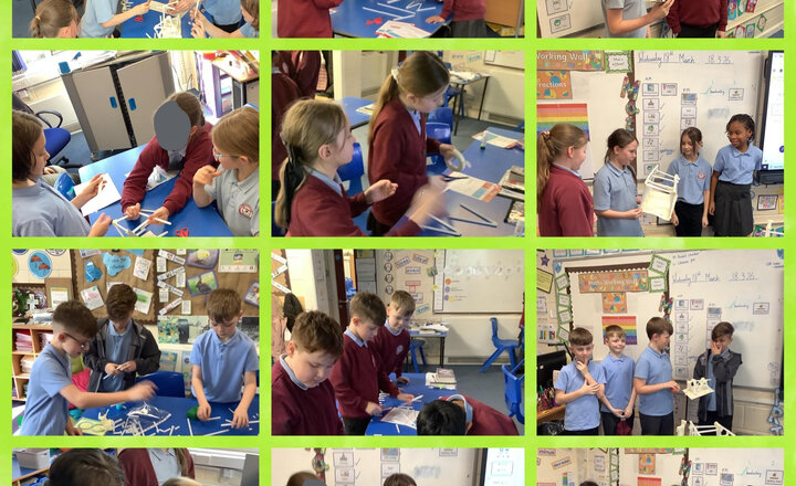 Image of To celebrate Science Week, the children worked beautifully in their teams to design and construct sturdy bridges. There was a lot of trial and error, but the final structures were impressively strong. Well done, everyone!
