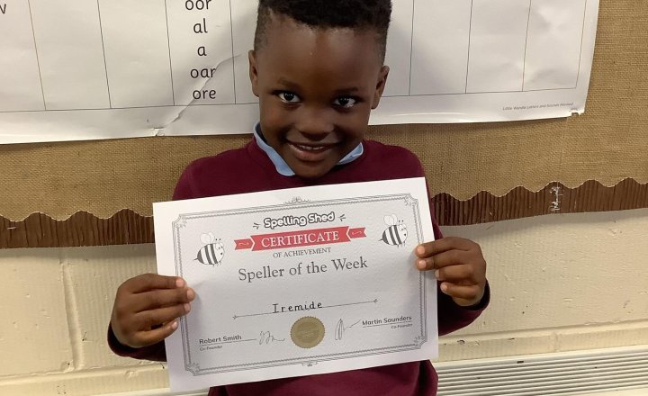 Image of Iremide is this week’s Speller of the Week for returning his sheet and for getting 5/5 on his spelling test! ⭐️