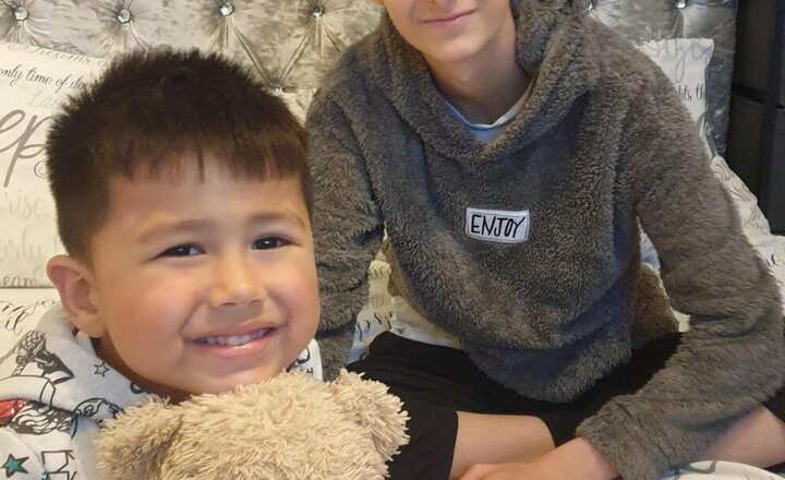 Image of “Sebastian had a great time this weekend with Aidan the bear. It was like walking down memory lane for his big brother Alex too.”  Who will be taking Aidan or Adrianna home this week?