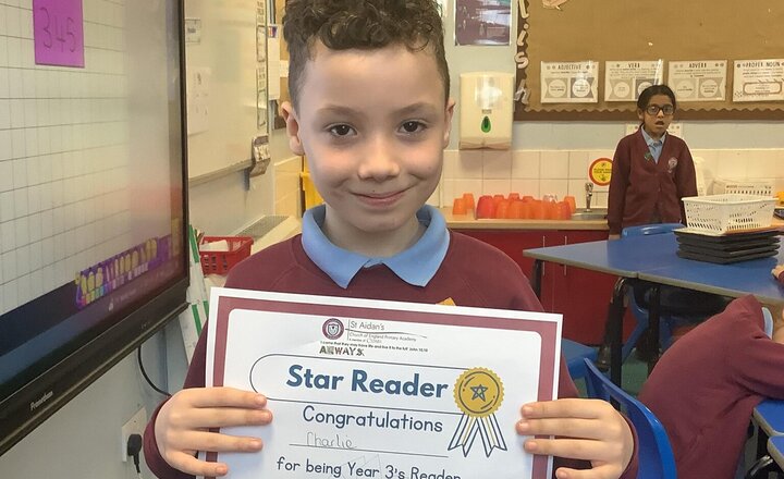 Image of This weeks reader of the week is Charlie. Well done Charlie for your effort in reading it is clearly paying off.