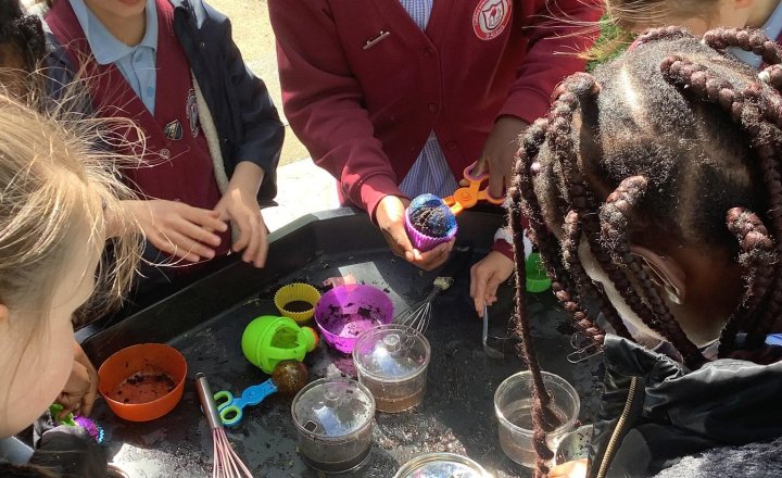 Image of Our children have had brilliant fun at lunchtime! We have some incredibly talented budding chefs busy whipping up "delicious" mud pies in the outdoor area. It is wonderful to see their imaginations running wild (even if they come inside a bit messy!). 👩‍