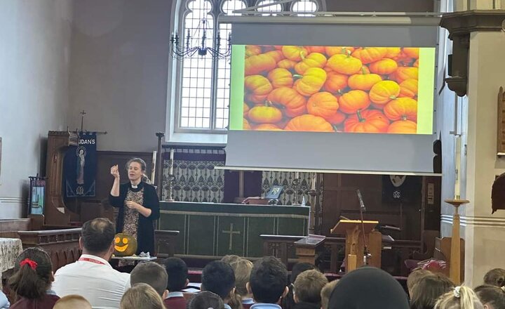 Image of Today we went to Church for a special pumpkin service led by Reverend Alice. We were reminded that Jesus is the light of the world and is there for everyone in darker times.