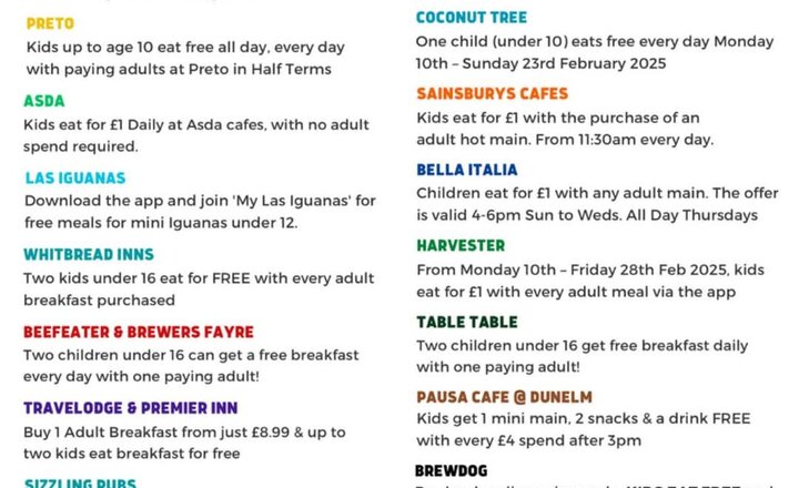 Image of Children Eat Free (or for £1) February Half Term 2025