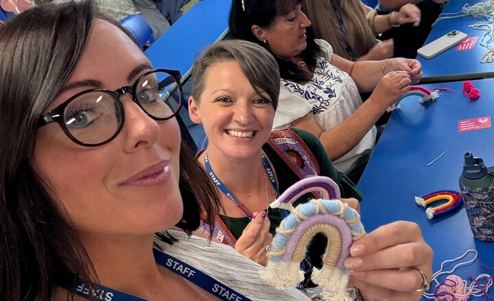 Image of Today staff took some time out of the training day to look after their wellbeing and make promises for the year ahead. I wonder if the children will find the rainbows throughout school?