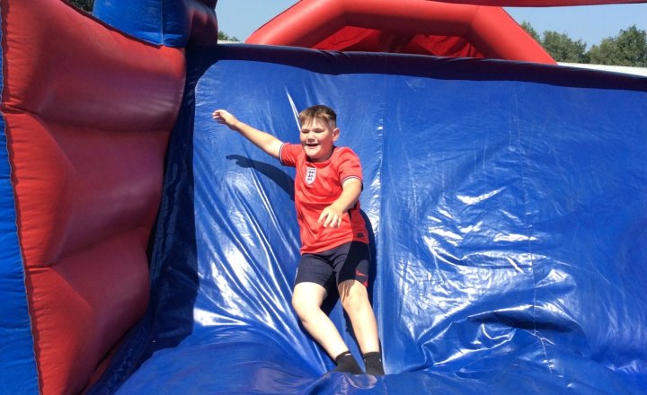 Image of A huge well done to our Year 4 ALWAYS children! To reward their consistently brilliant behaviour, they had a fantastic time tackling a giant inflatable obstacle course today. We're so proud of you all for being wonderful role models! 🏰