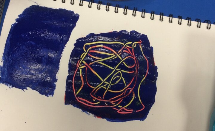 Image of Our Year 4 artists got creative with sgraffito today, layering paint to reveal exciting designs by scratching through the top coat.