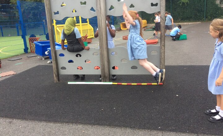 Image of Today in Science, Year 3 were investigating 'Do people with the longest legs jump the furthest?' Ask your child what they discovered as you may be surprised!
