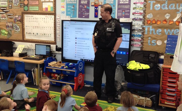 Image of Police Officer Page came to visit Reception today!