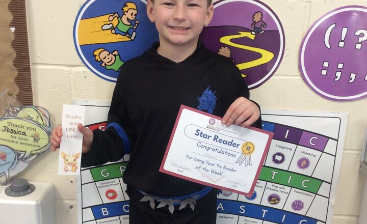Image of Huge congratulations to Ethan, our Reader of the Week! He has been putting in a massive effort and reading lots lately. We are so proud of your hard work—keep it up, Ethan!
