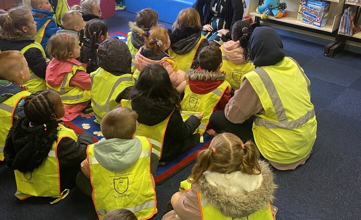 Image of We are all story explorers!  Reception had lots of fun at the library today.