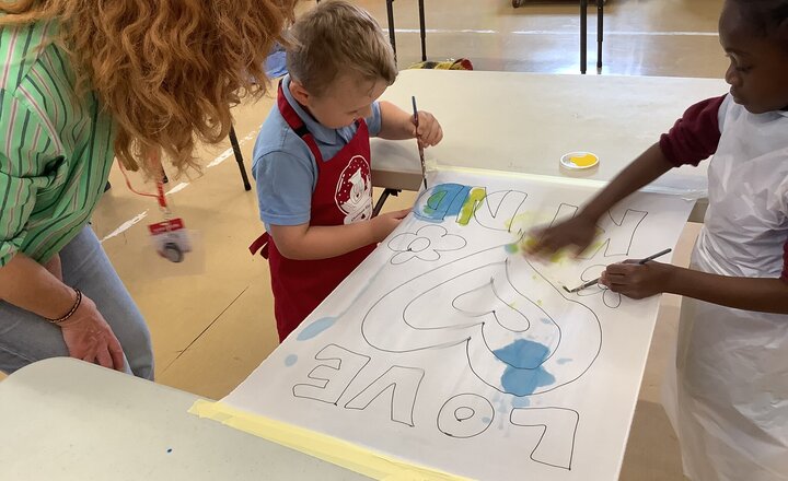 Image of Our pupils had a fantastic day working with the talented artist Ursula Hurst, who's helping them bring our RE Big Frieze to life. Their engagement and excitement were clear throughout the session, and we can't wait to see the finished masterpiece tomorrow