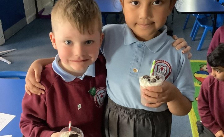 Image of Phonics Stars & a Treat! ⭐  Super proud of Year 1 for completing their Phonics Screening Check with amazing focus! To celebrate, we surprised them with delicious Oreo milkshakes. Thanks to parents for your fantastic support with reading and attendance!
