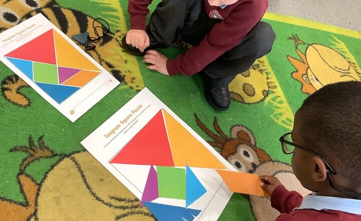Image of In Maths, this week we have been learning about different 2D shapes, what we can make with the shapes and how we can make other 2D shapes!