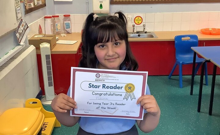Image of In year 3 the pupil that excelled at home reading was Fatima. Well done for showing your love of learning.