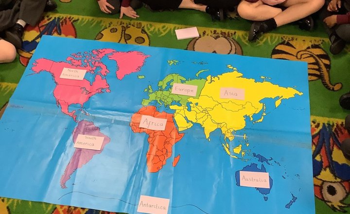Image of Year 1 Geography: The Seven Continents🌏 This week, we have been learning all about the seven continents! We have been using maps to find where they are located and learning their names.
