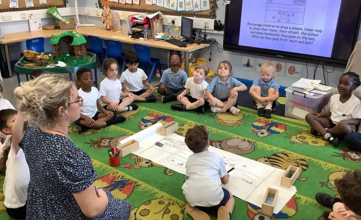 Image of In maths, we have been learning about maps using our positional language. We learnt about the our journey to school and the mouse’s journey in the Gruffalo story! 🤩🗺️