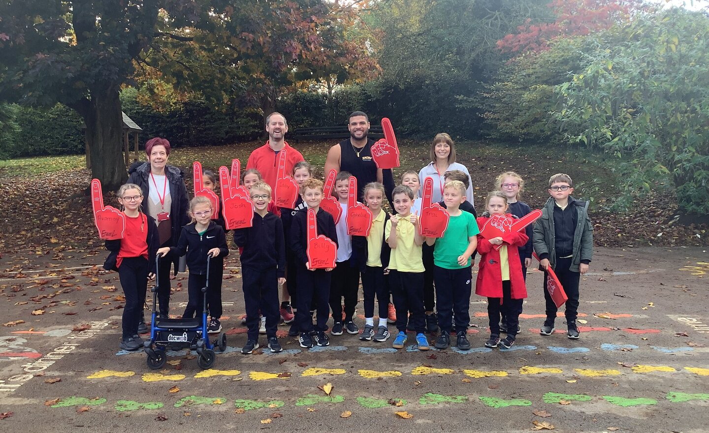 Image of Wellbeing day with Steel the Gladiator.