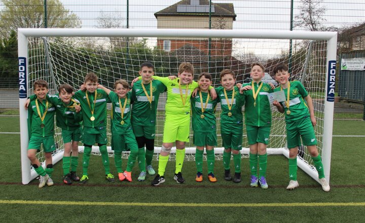 St Augustine's Year 5 and Year 6 boys with their medeals from the Darlington School Sport Partnership Football Festival