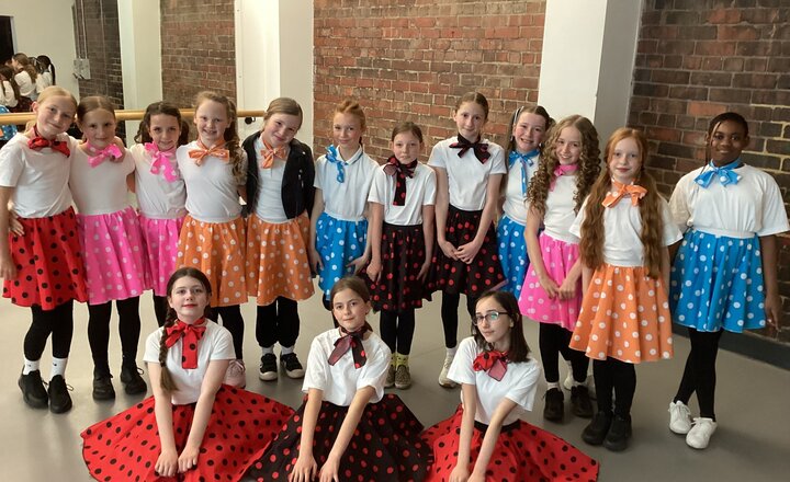 St Augustine's Year 5 and 6 girls in their costumes for the Darlington Dance Festival