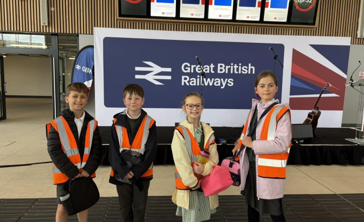 St Augustine's pupils at the grand opening of the Darlington Train Station redevelopment