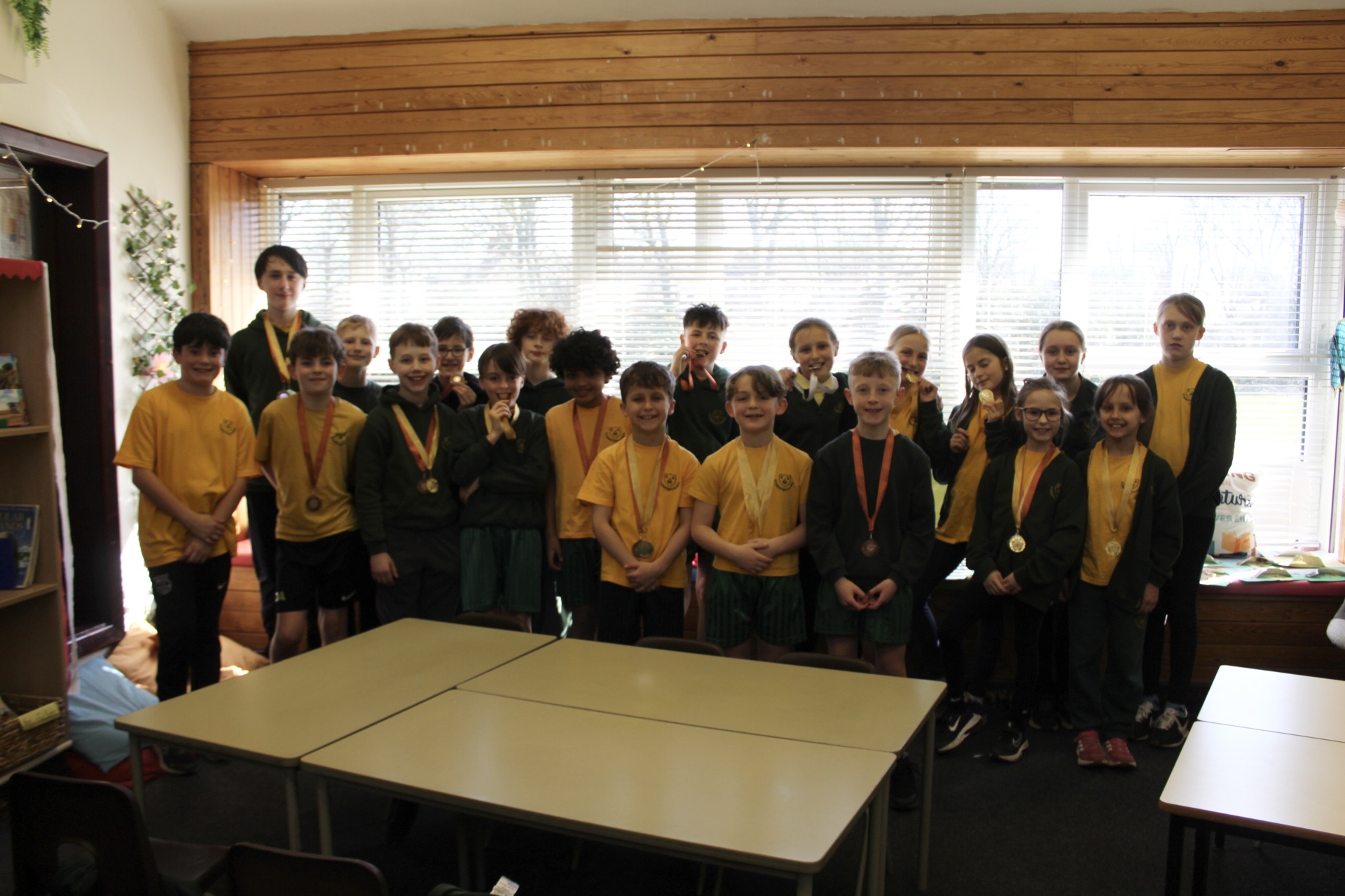 St Augustine's Year 5 and Year 6 pupils with their medals from the Darlington Primary Swimming Gala