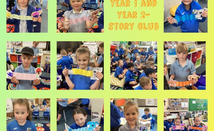 Image of Reception, Year 1 and Year 2 Story Club with Miss Flynn and the Librarians
