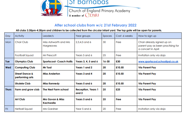 Image of Spring 2 Afterschool Clubs