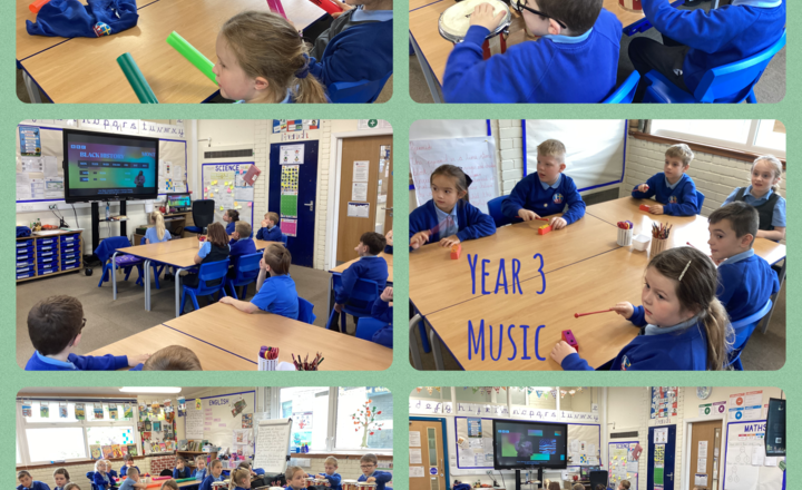 Image of Year 3- Music- Playing "Ghostbusters" at full speed using the interactive class jam video.