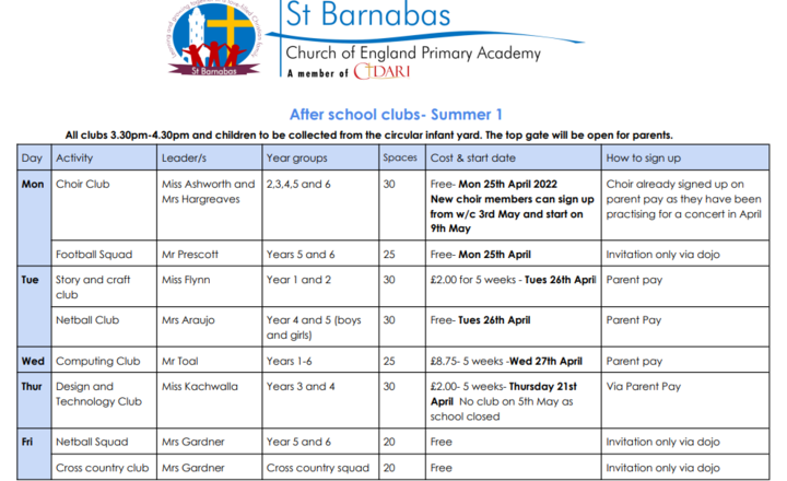 Image of Summer 1 After school clubs