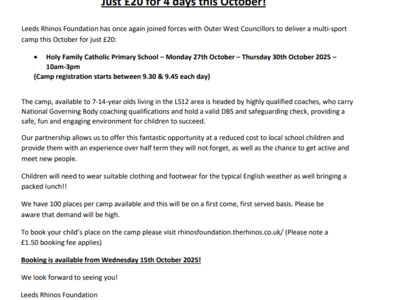 Image of Leeds Rhinos Half Term Camp - Holy Family School