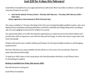 Image of Leeds Rhinos Multi Sports Camp - February Half Term