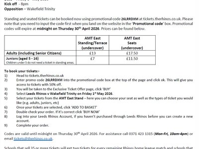 Image of Leeds Rhinos Discounted Tickets Offer