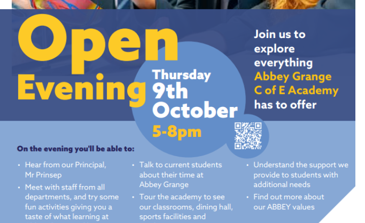 Image of Abbey Grange Academy Open Evening - Thursday 9th October 2025 (17:00 - 20:00)