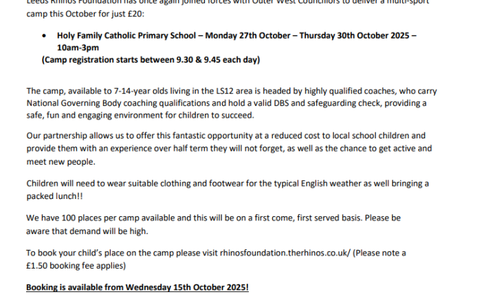 Image of Leeds Rhinos Half Term Camp - Holy Family School