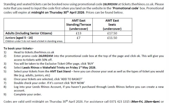 Image of Leeds Rhinos Discounted Tickets Offer