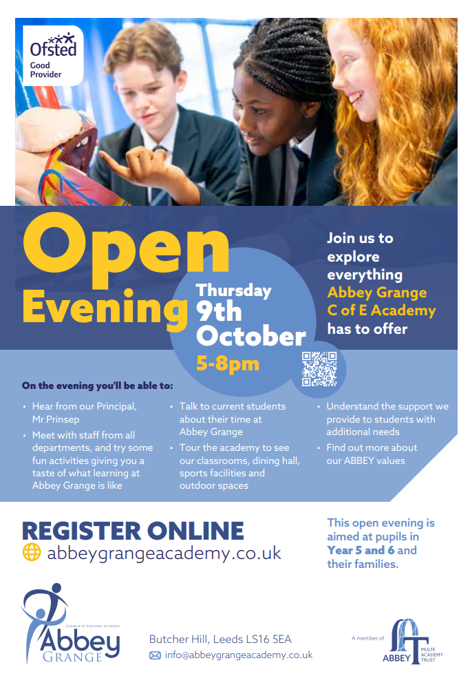 Image of Abbey Grange Academy Open Evening - Thursday 9th October 2025 (17:00 - 20:00)