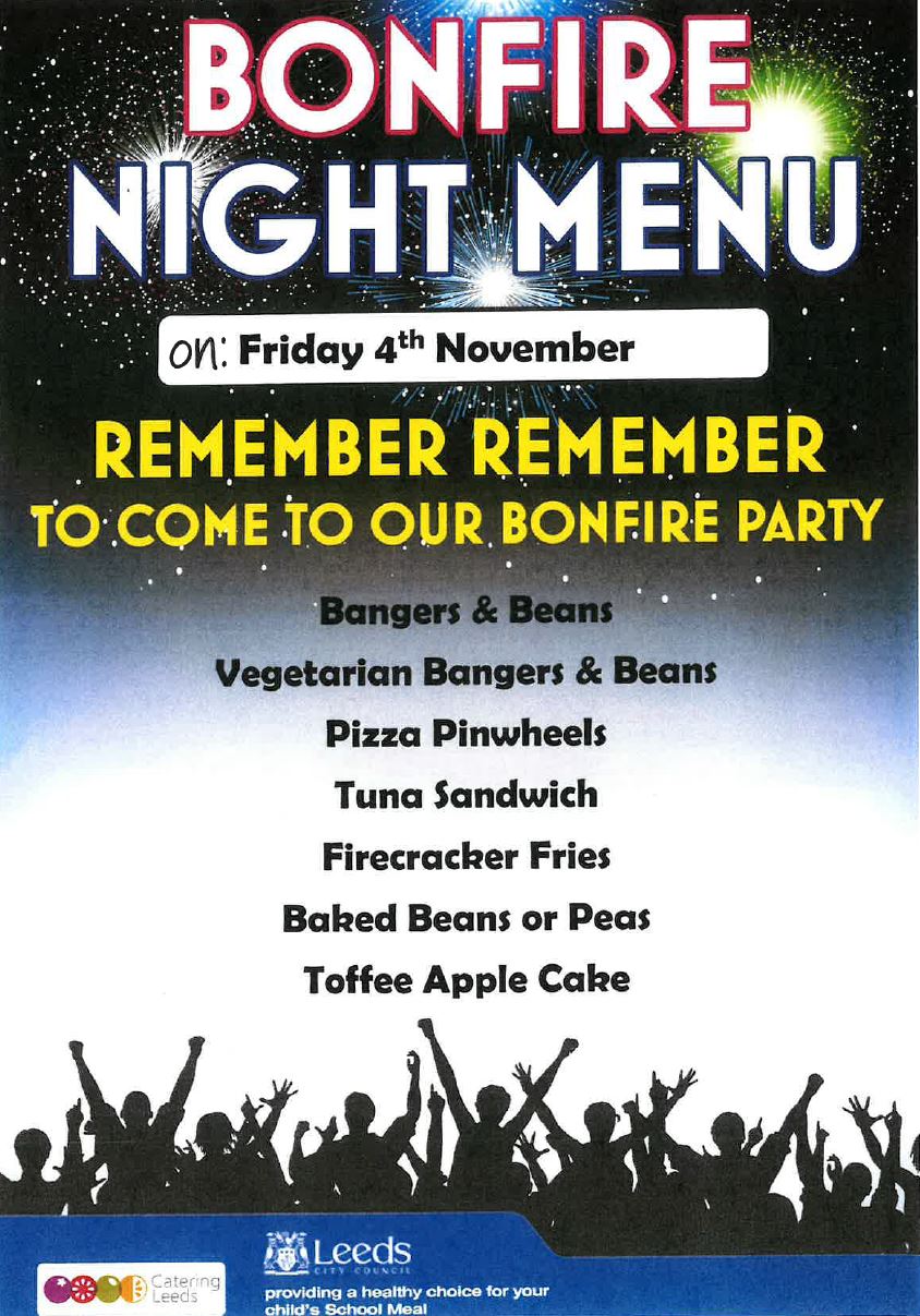 Image of Bonfire Night Lunch Menu