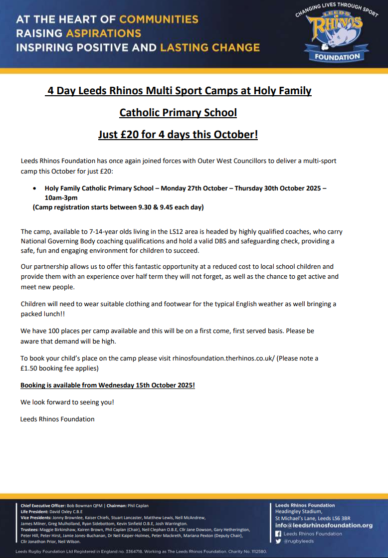Image of Leeds Rhinos Half Term Camp - Holy Family School