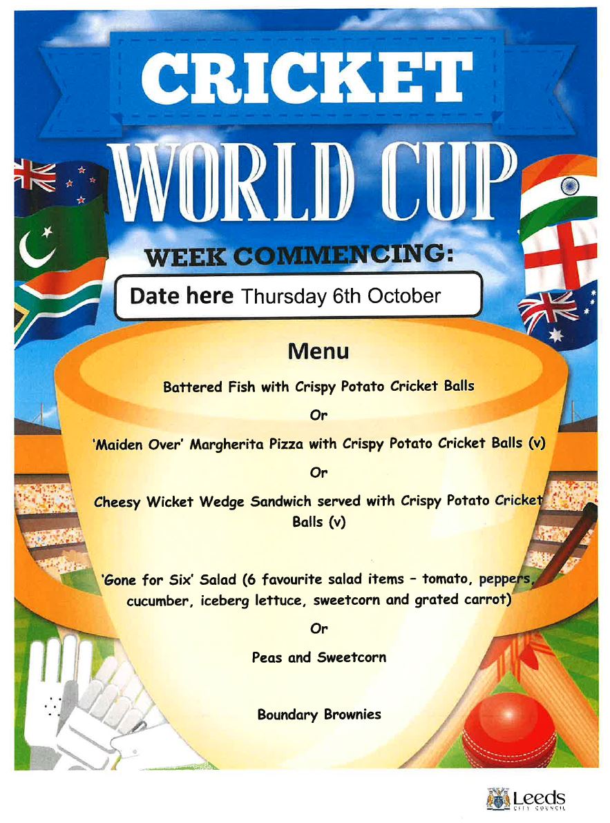 Image of School Dinner Theme Menu - Thursday 6th October 2022