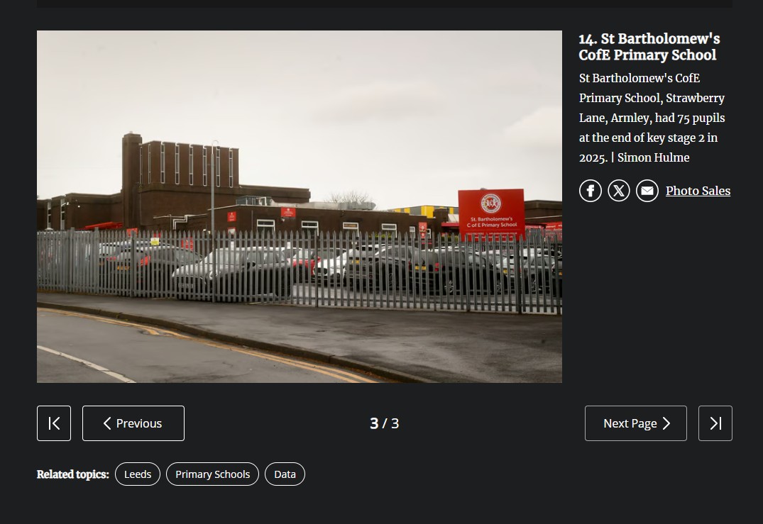 Image of St Bart's in the YEP - KS2 Performance Data